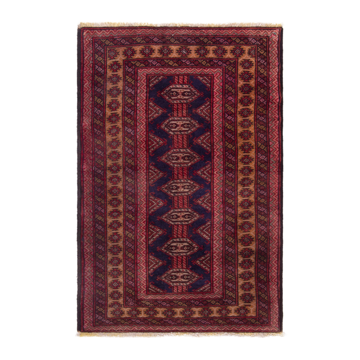 Persian Torkaman accent rug in burgundy and deep red, 2'4" x 3'1"