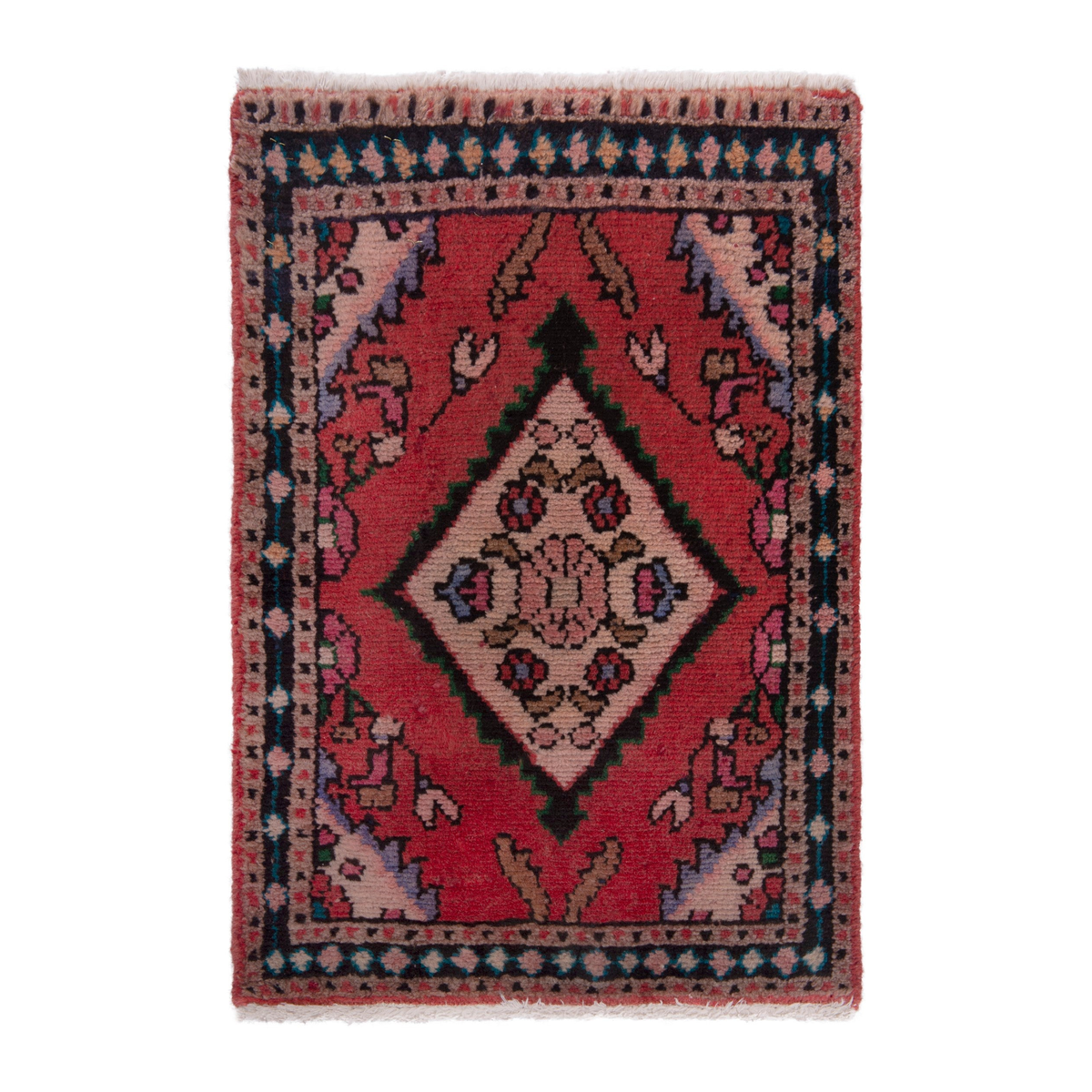 Persian Hamedan accent rug in deep red and navy, 3'3" x 2'4"