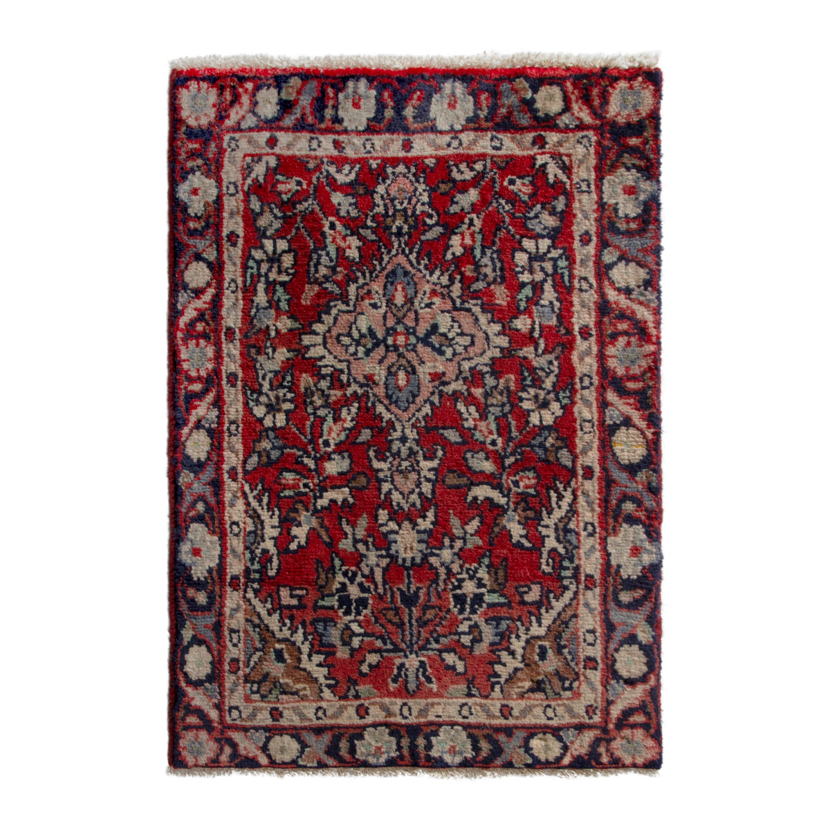 Persian Hamedan accent rug in deep red and cream, 1'7" x 2'6"