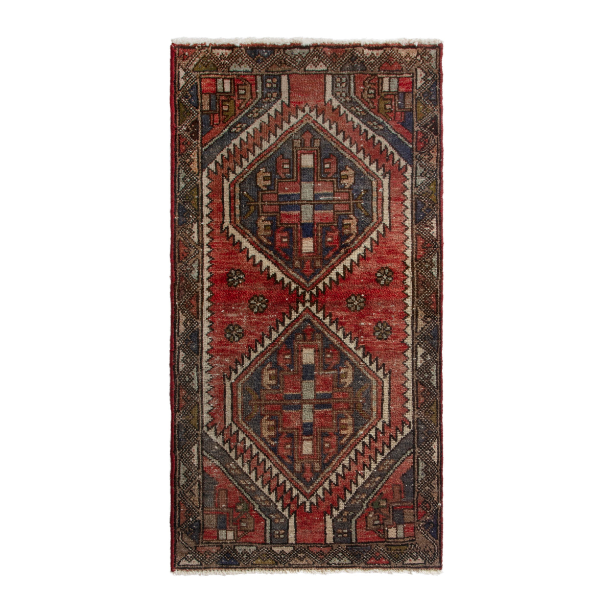 Persian Zanjan accent rug in deep red and dark brown, 2'1" x 3'10"