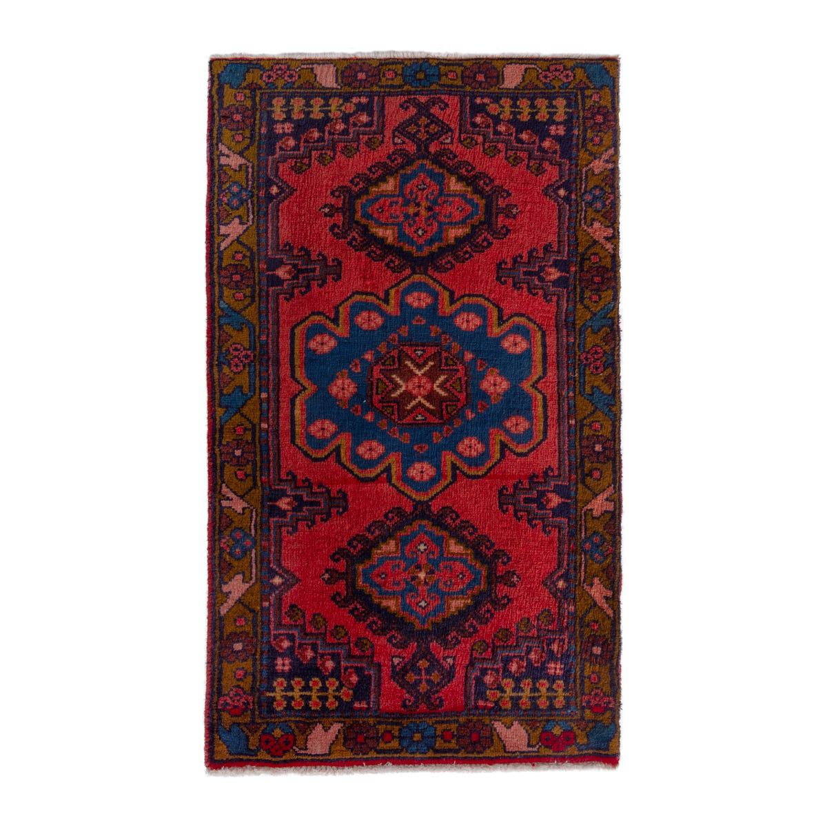 Persian Vist accent rug in deep red and denim, 2'1" x 3'9"