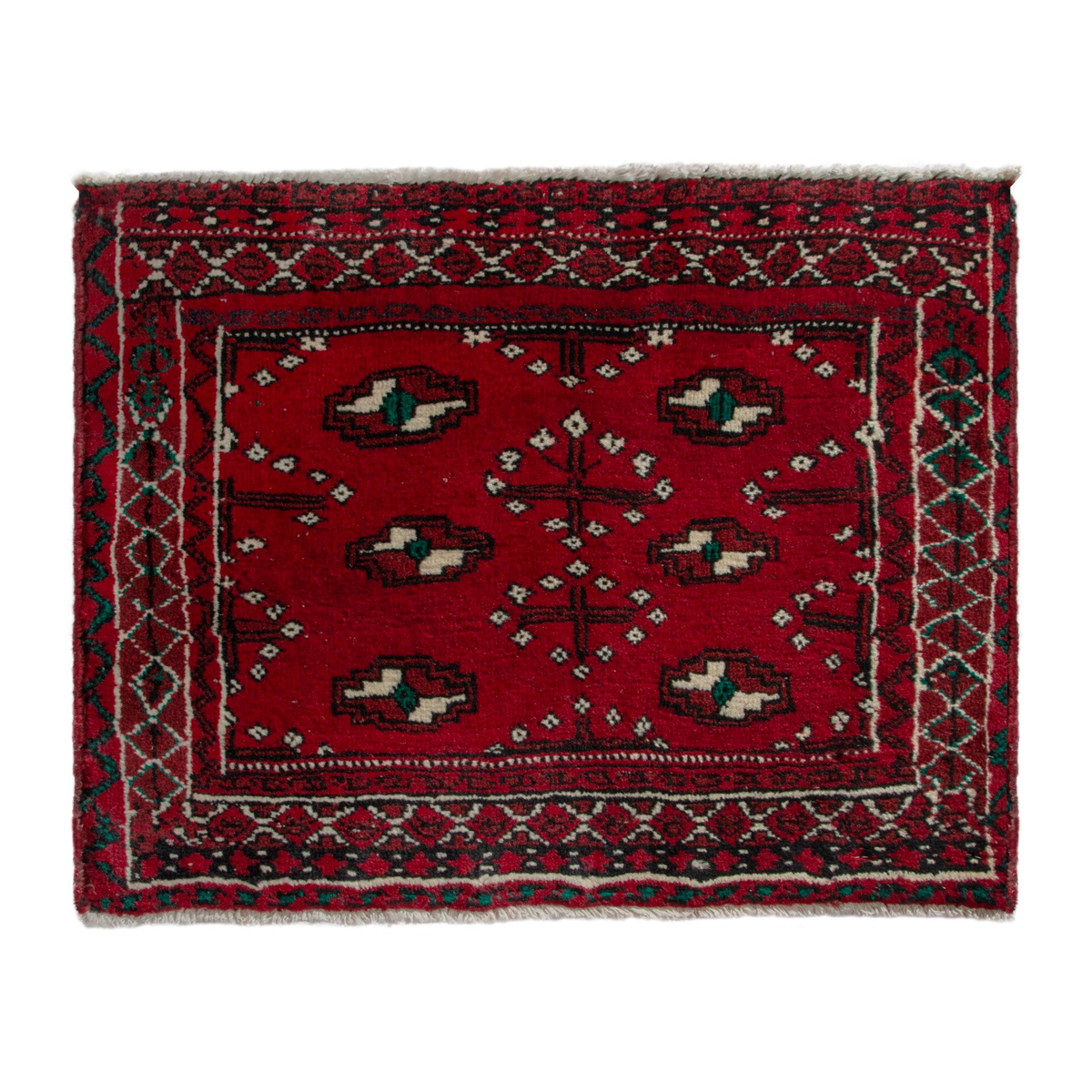 Persian Torkaman accent rug in deep red and burgundy, 2'4" x 1'10"