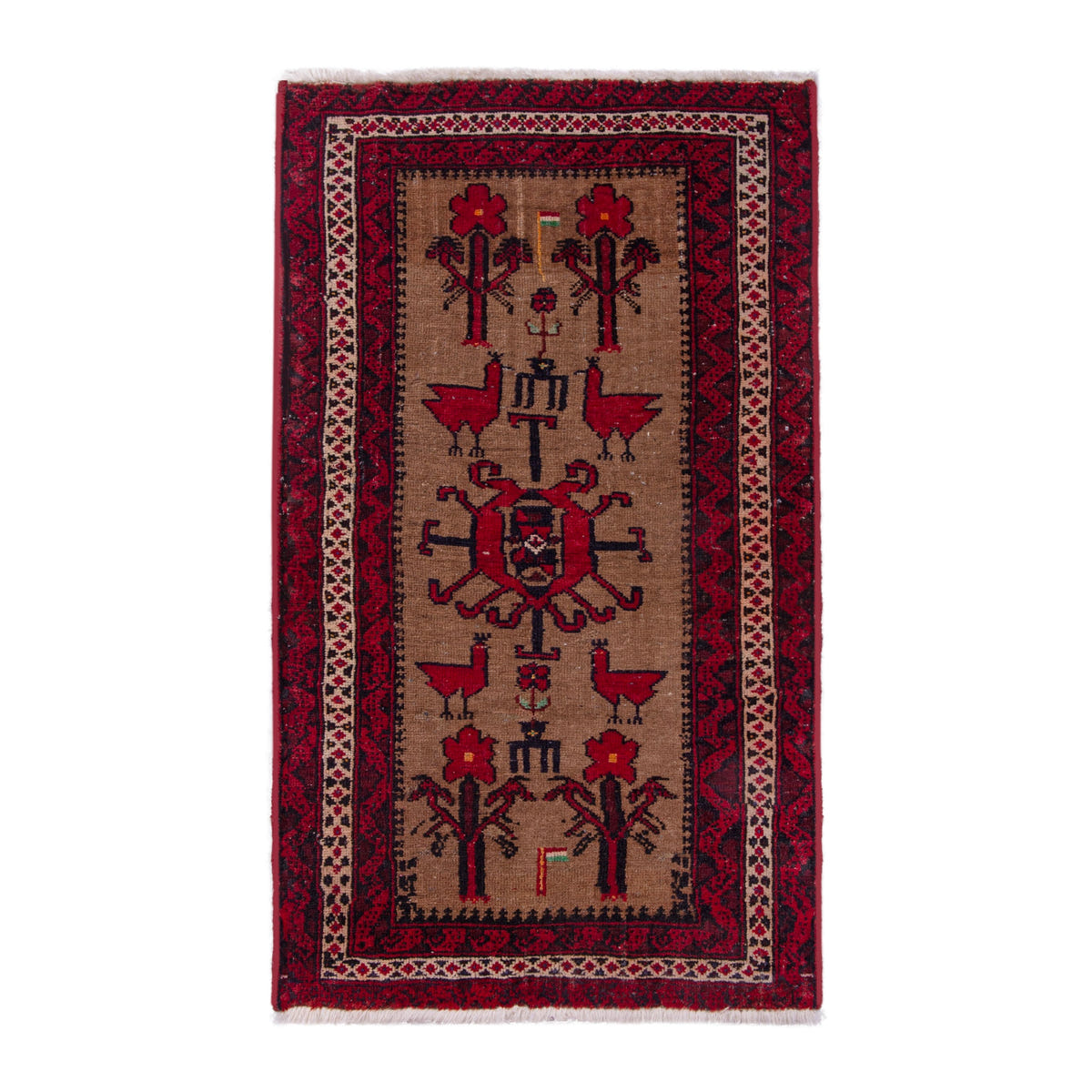 Persian Baluch accent rug in burgundy and deep red, 2'2" x 3'9"