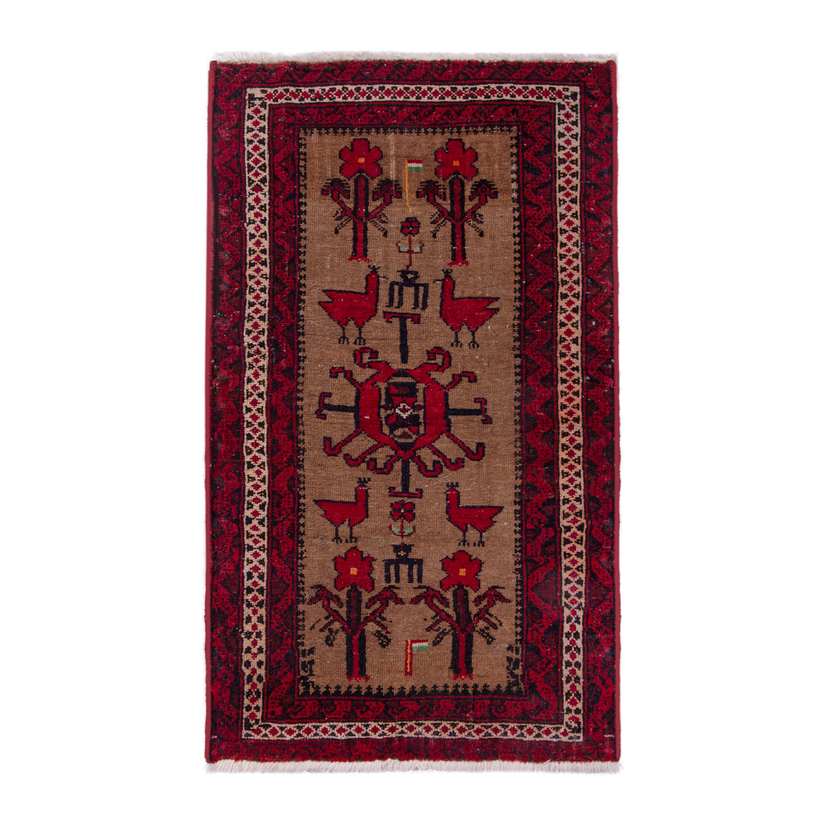 Persian Baluch accent rug in burgundy and deep red, 2'2" x 3'9"