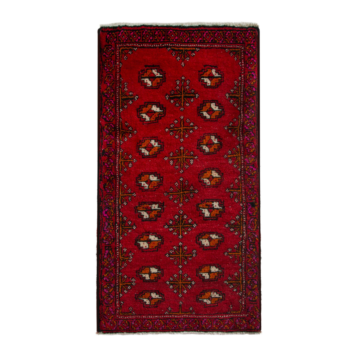 Persian Torkaman accent rug in deep red and burgundy, 1'6" x 2'7"