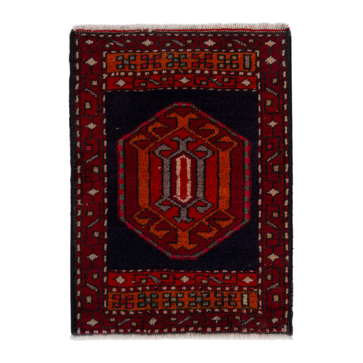 Persian Ardabil accent rug in navy and burgundy, 1'8" x 2'1"