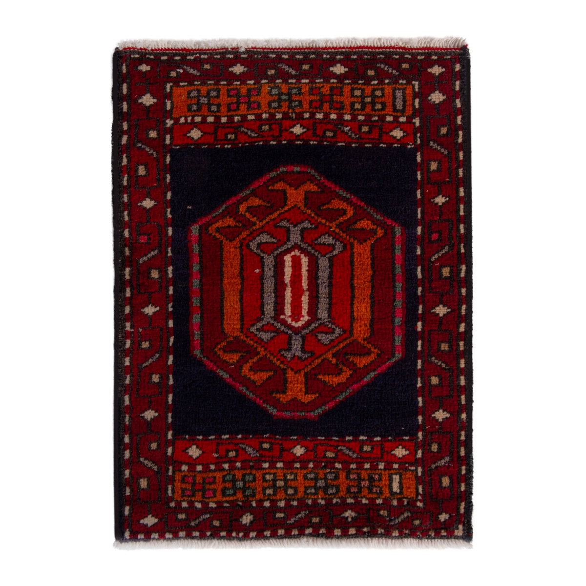 Persian Ardabil accent rug in navy and burgundy, 1'8" x 2'1"