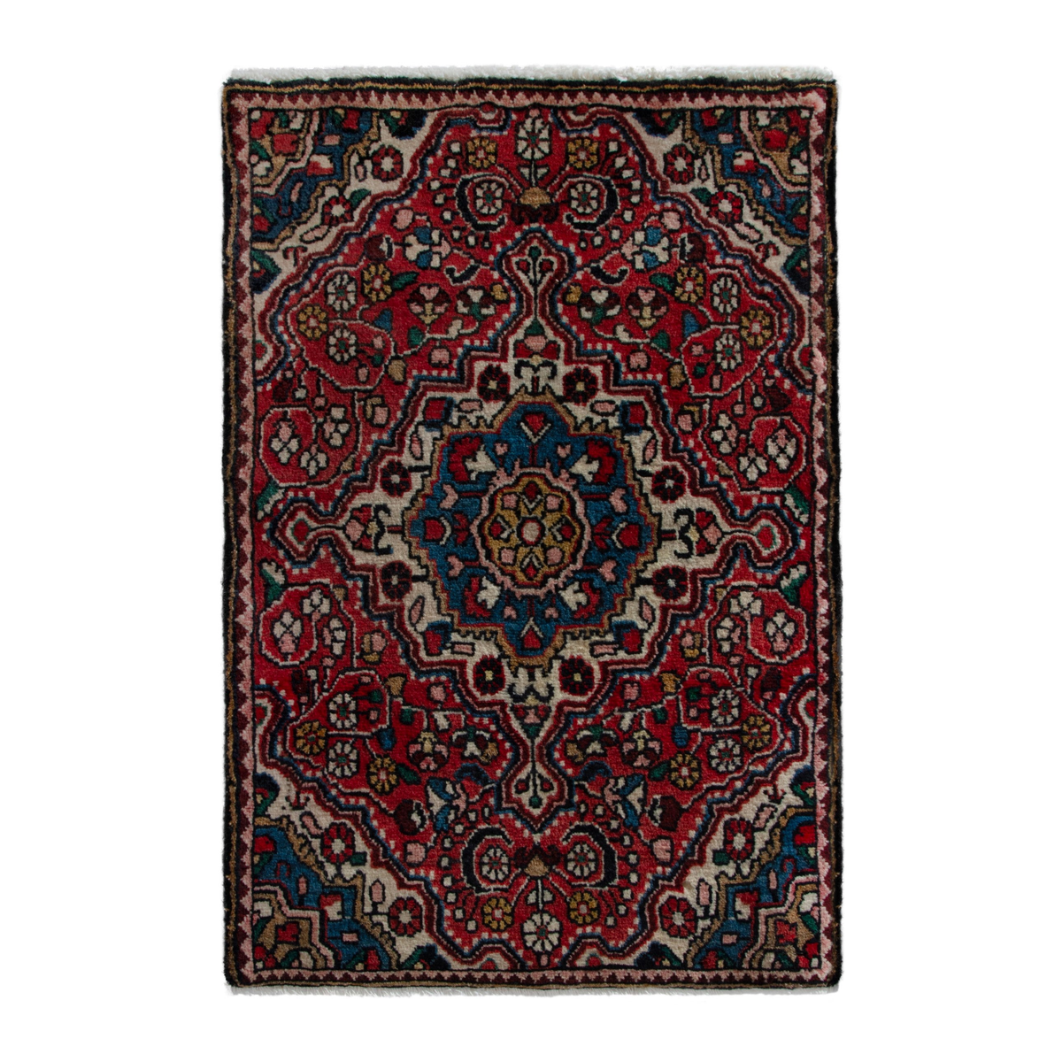 Persian Malayer accent rug in deep red and cream, 1'8" x 2'6"