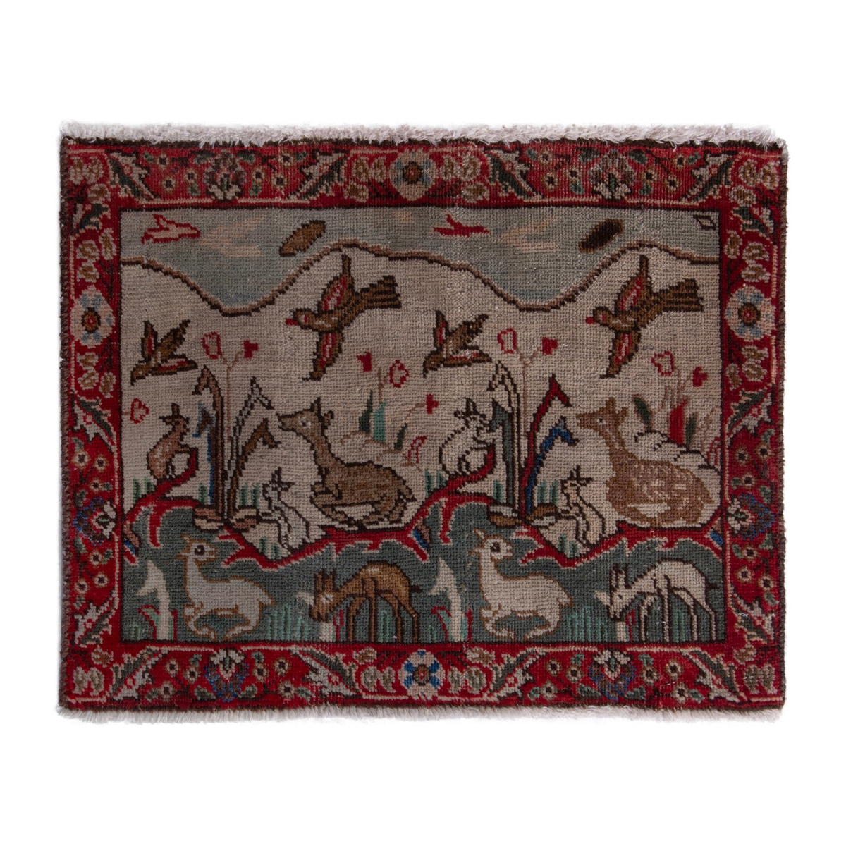 Persian Tabriz accent rug in deep red and cream, 2'7" x 2'