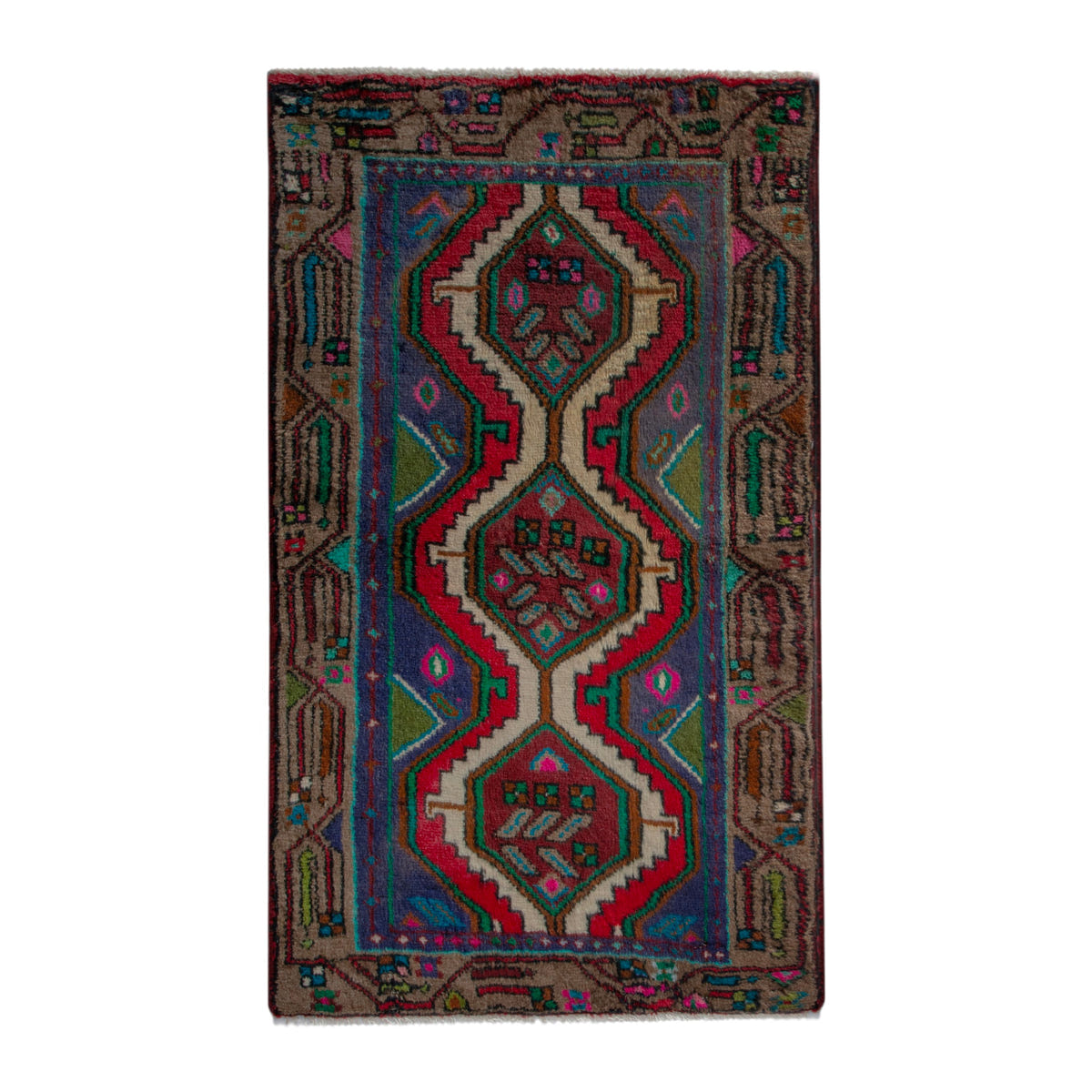 Persian Songhor accent rug in dark blue and deep red, 2' x 3'6"