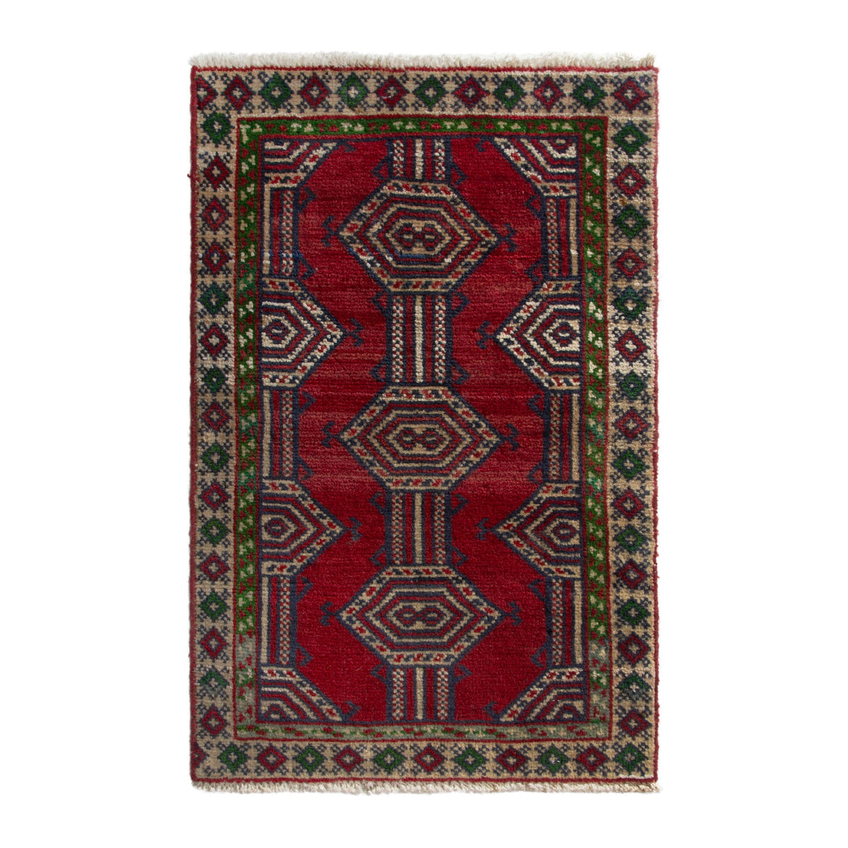 Persian Torkaman accent rug in deep red and burgundy, 1'11" x 2'9"