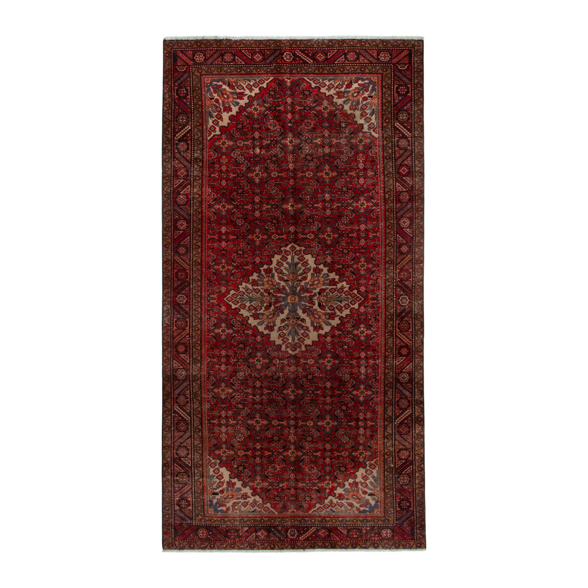 Persian Hamedan area rug in deep red and cream, 5'6" x 11'4"
