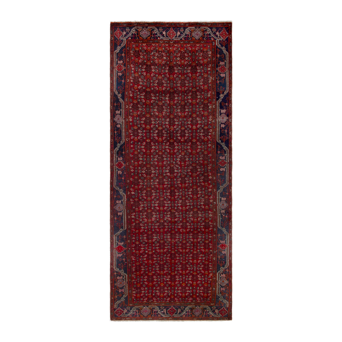 Persian Kordi area rug in deep red and dark blue, 5'5" x 10'10"
