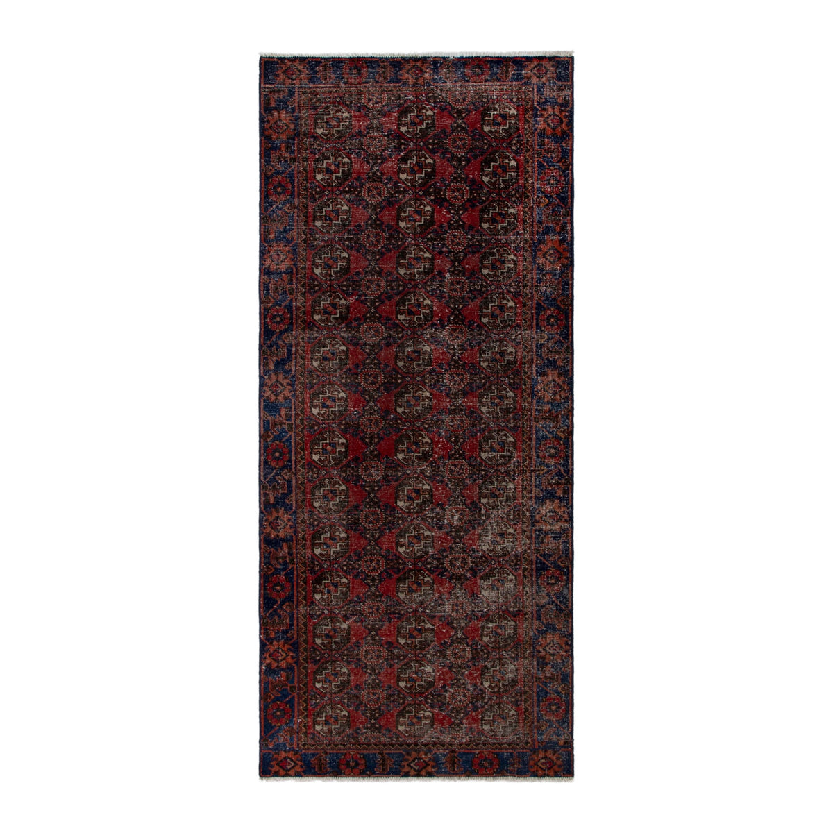 Persian Ferdos runner rug in burgundy and dark brown, 3'11" x 9'3"
