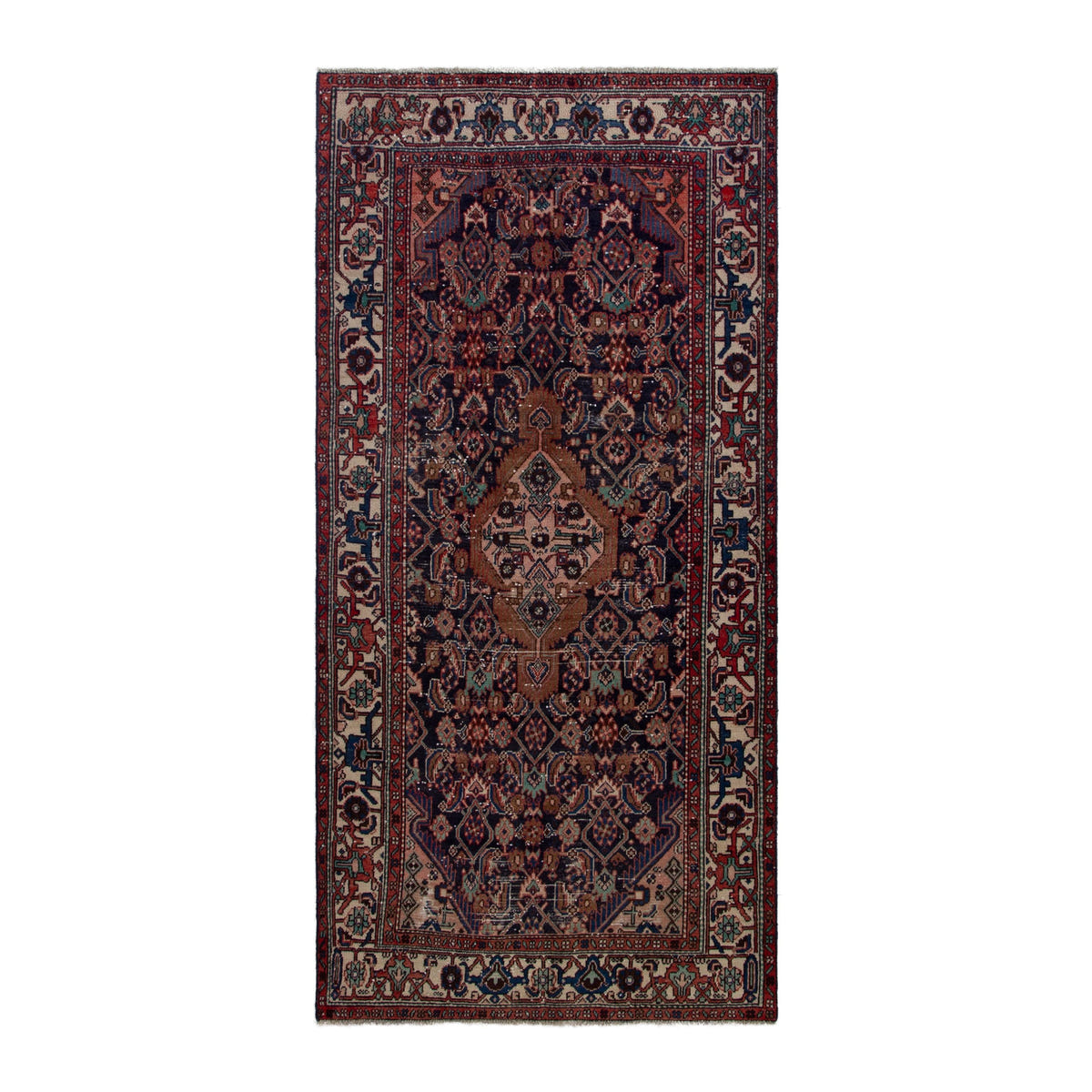 Persian Hamedan area rug in burgundy and cream, 4'2" x 8'2"