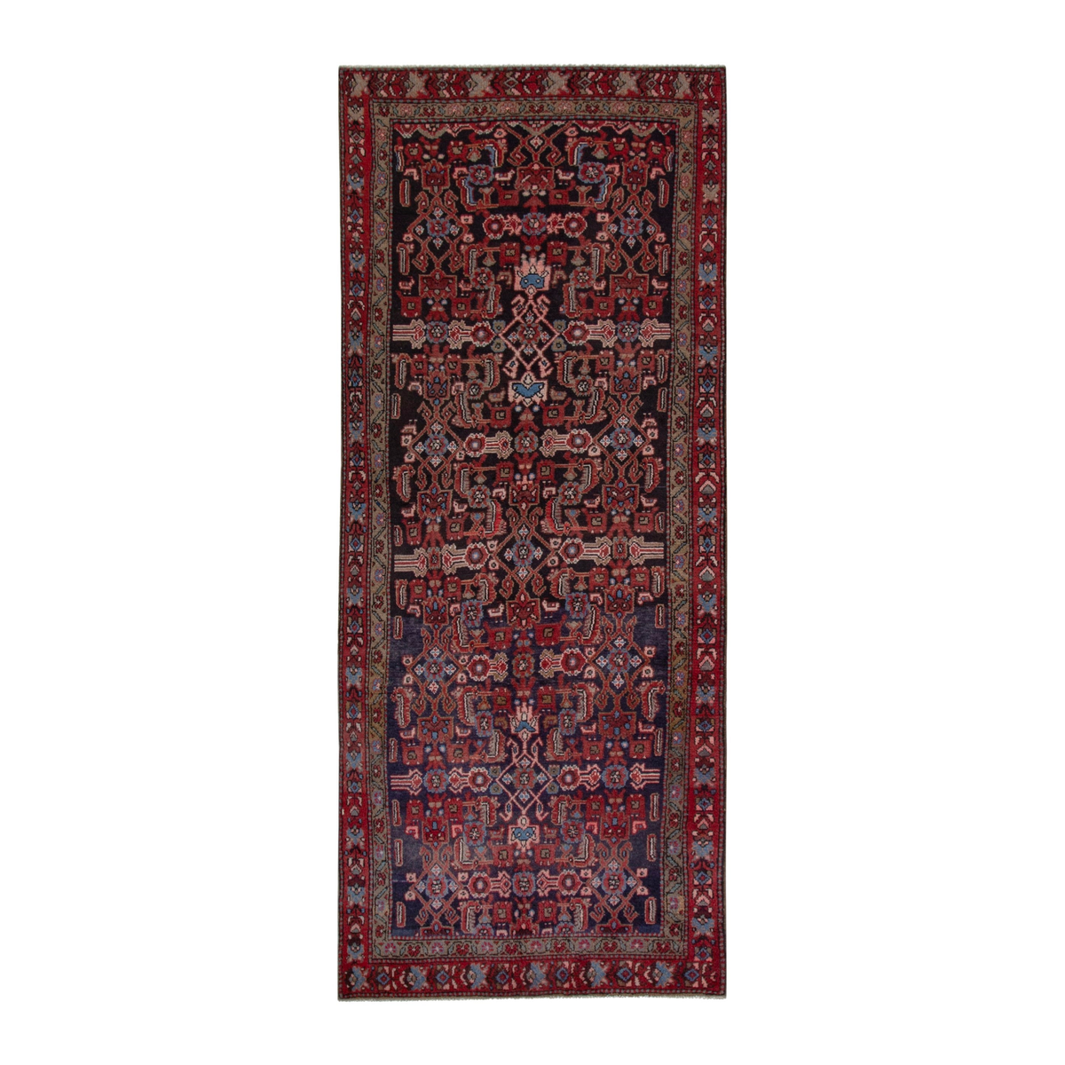 Persian Hamedan runner rug in burgundy and deep red, 3'9" x 9'8"