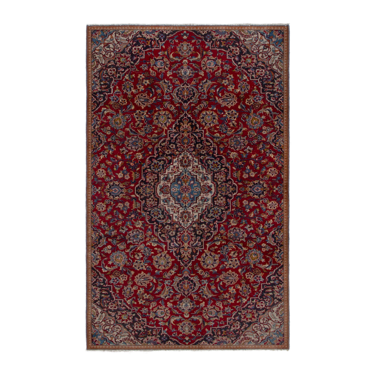 Persian Kashan area rug in deep red and walnut, 4'3" x 7'7"