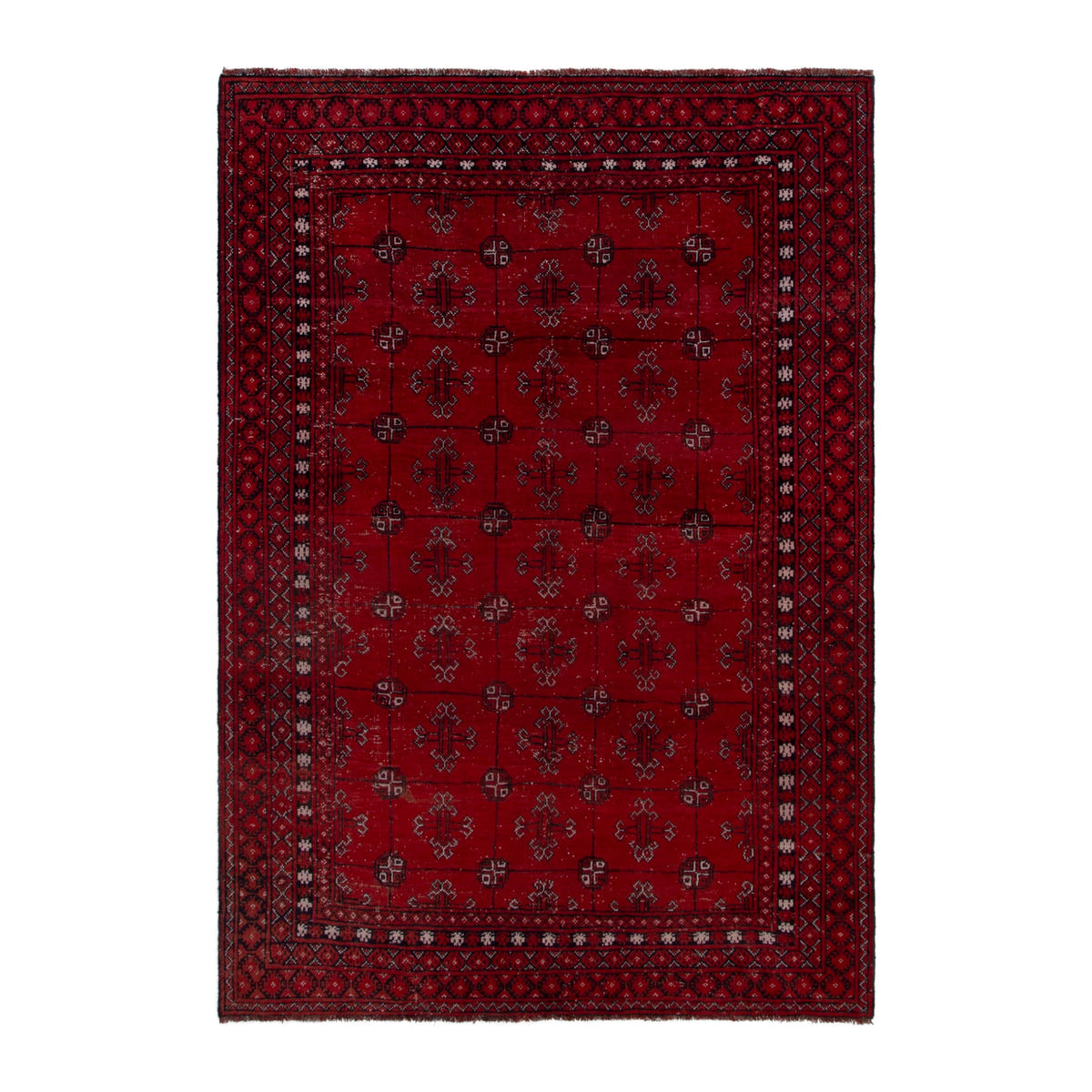 Persian Torkaman area rug in deep red and burgundy, 5'1" x 7'5"