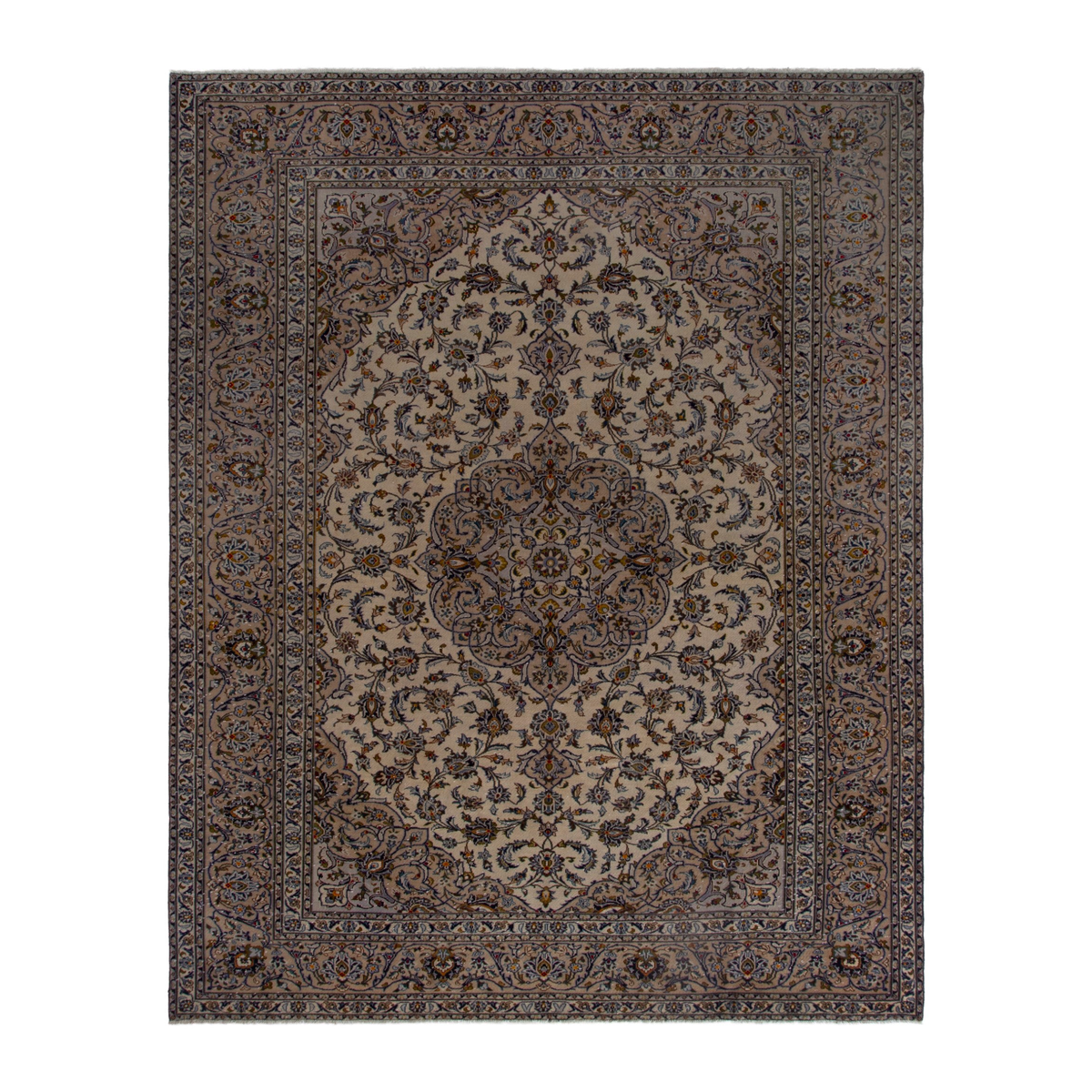 Persian Kashan oversized rug in cream and brown, 9'6" x 12'10"