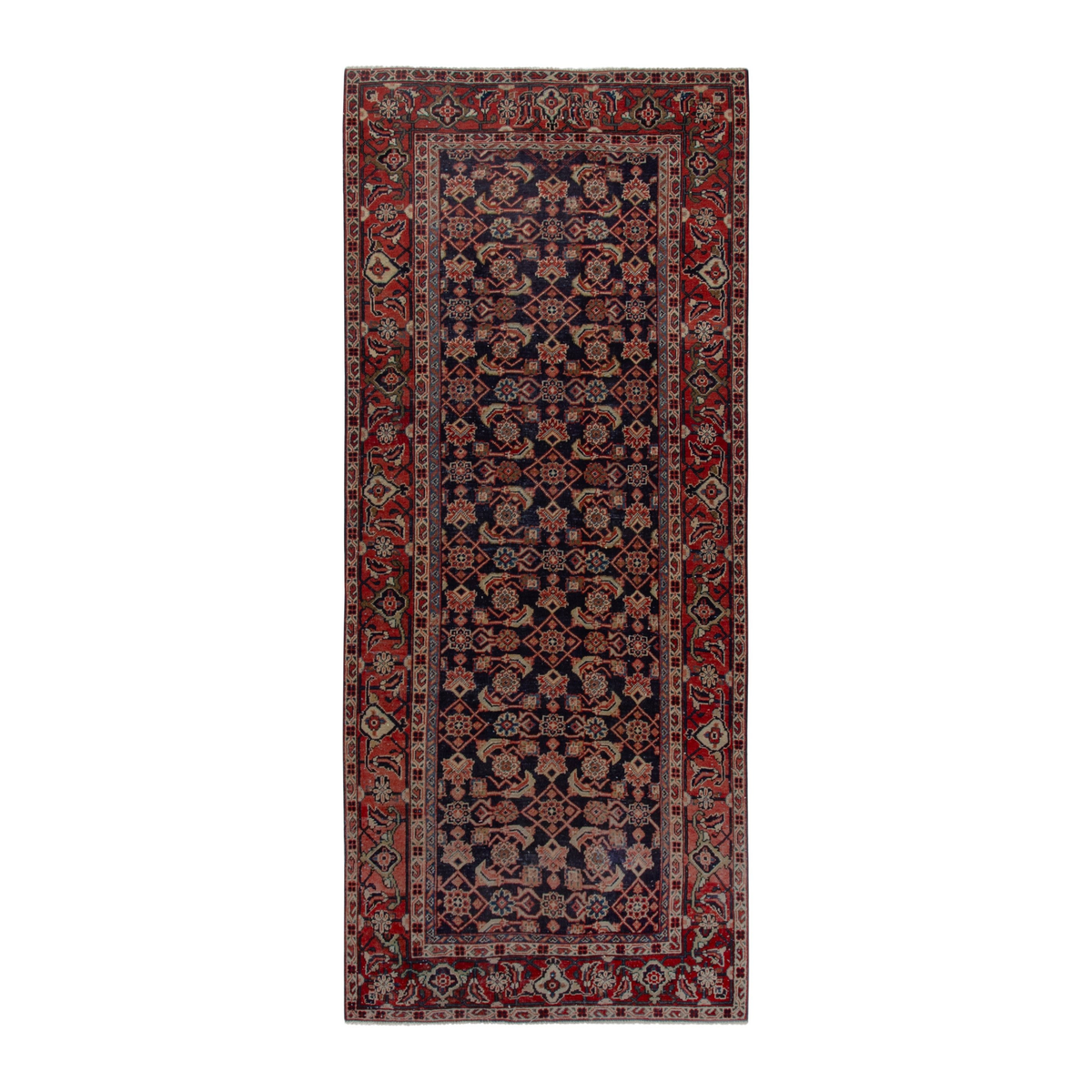 Persian Mahal area rug in navy and deep red, 4'5" x 10'4"