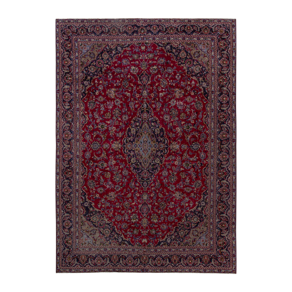 Persian Kashmar oversized rug in deep red and navy, 9'4" x 13'1"