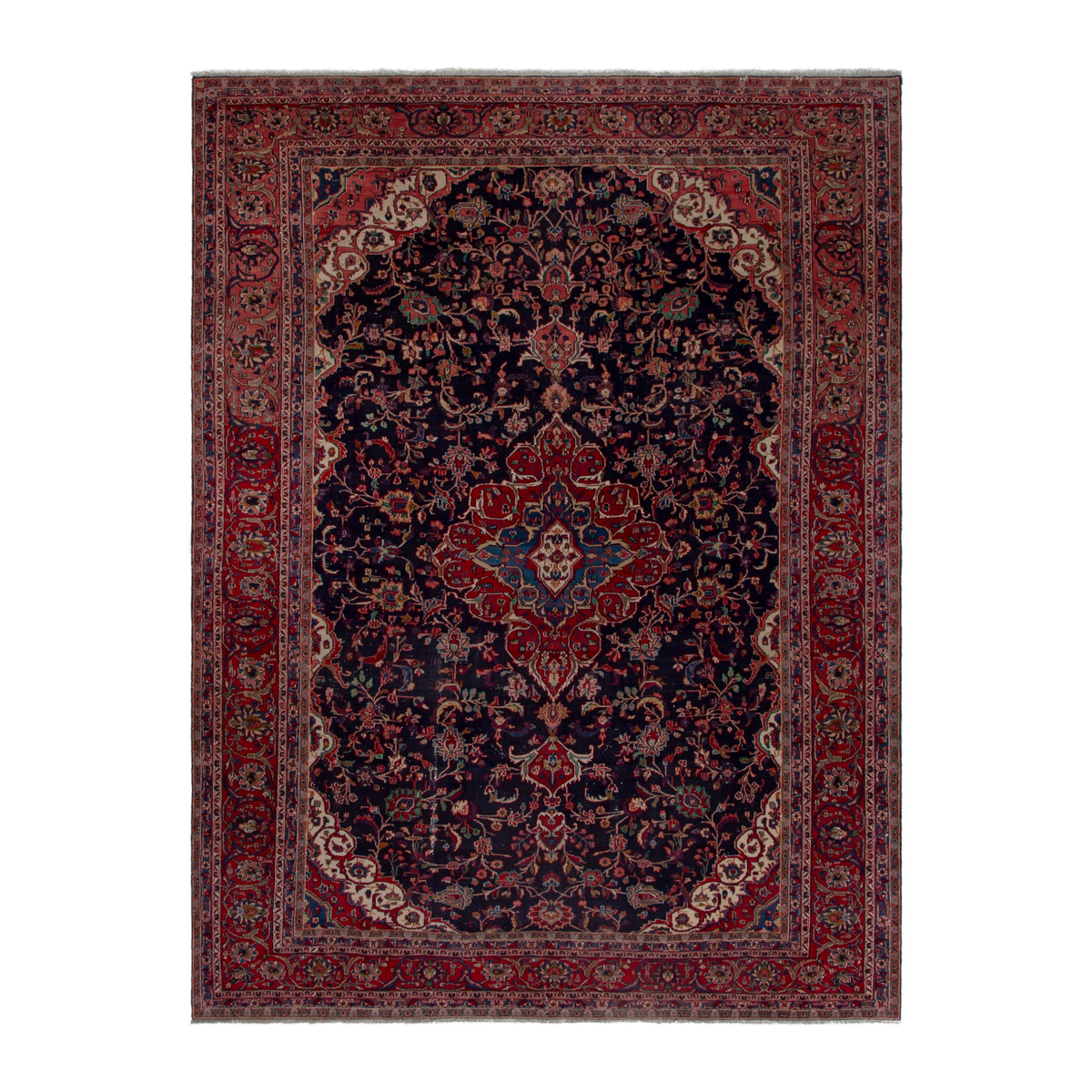 Persian Hamedan oversized rug in navy and deep red, 8'10" x 11'3"