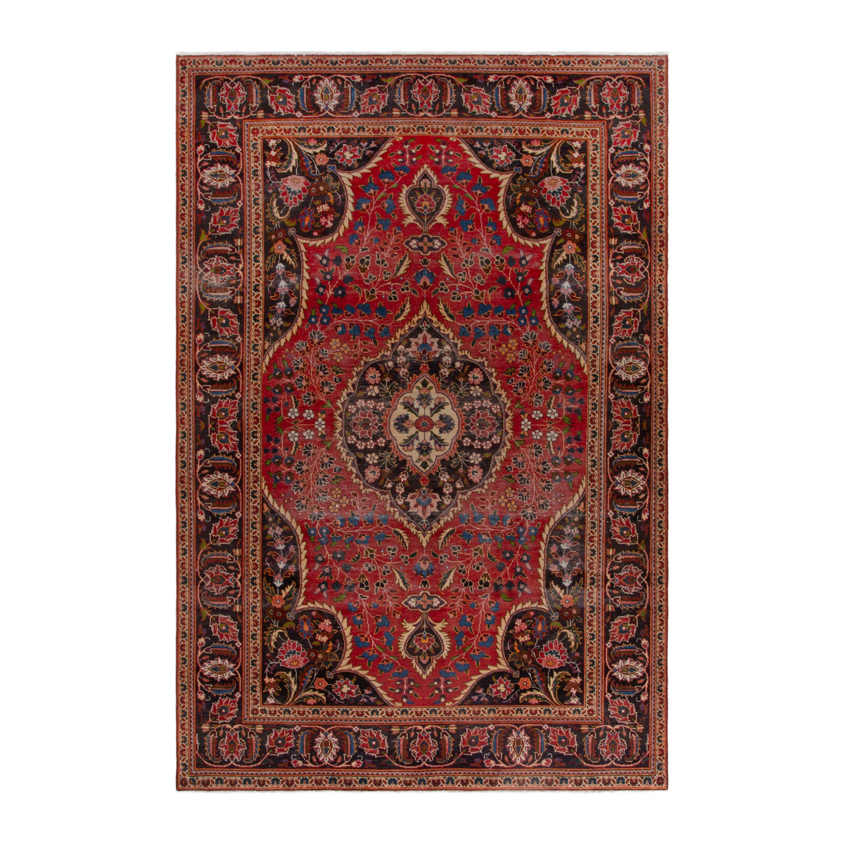 Persian Kashan oversized rug in deep red and burgundy, 7'8" x 11'7"