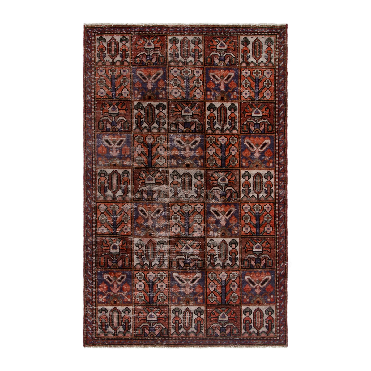 Persian Bakhtiari area rug in deep red and rust, 5'5" x 8'10"
