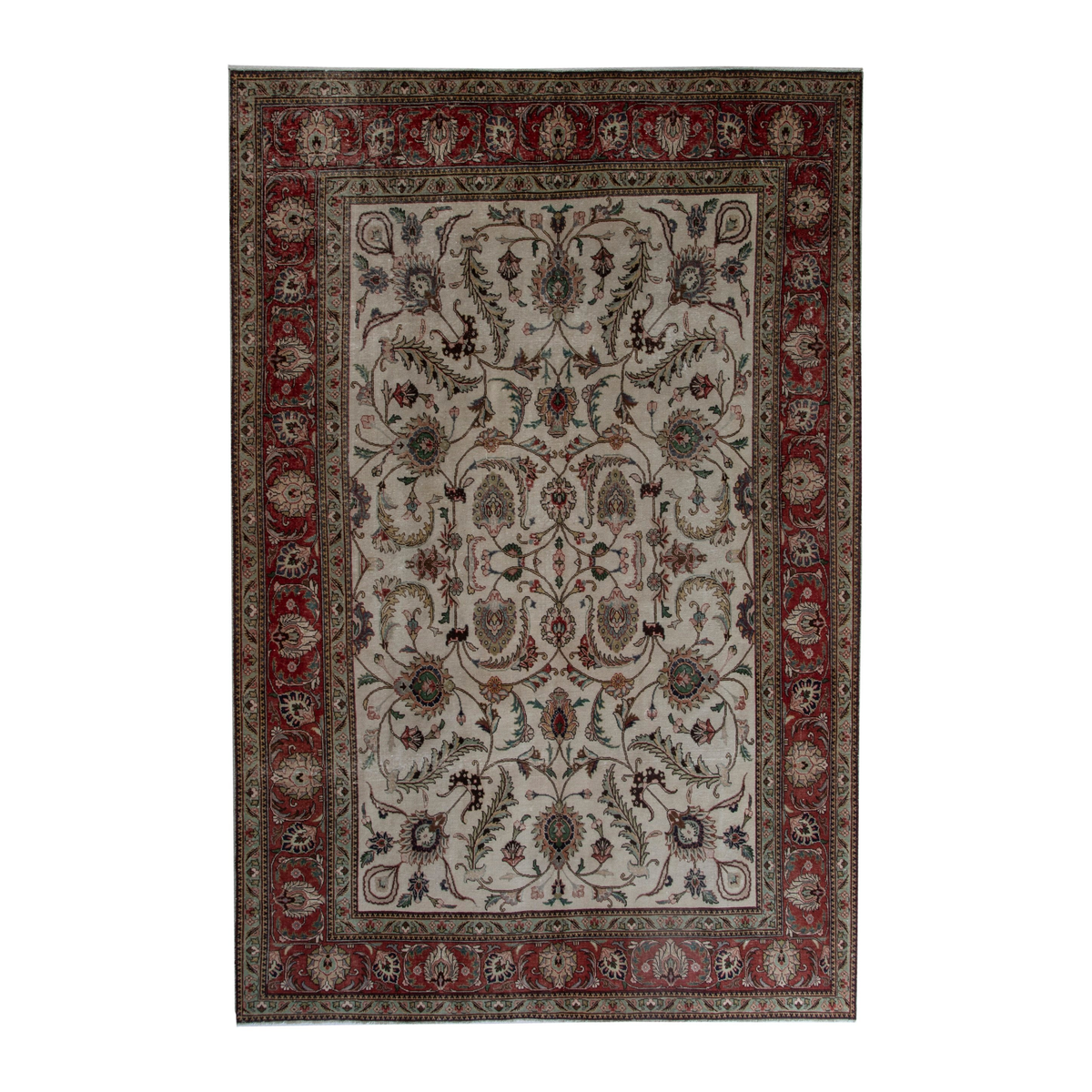 Persian Tabriz oversized rug in ivory and burgundy, 9'6" x 13'6"