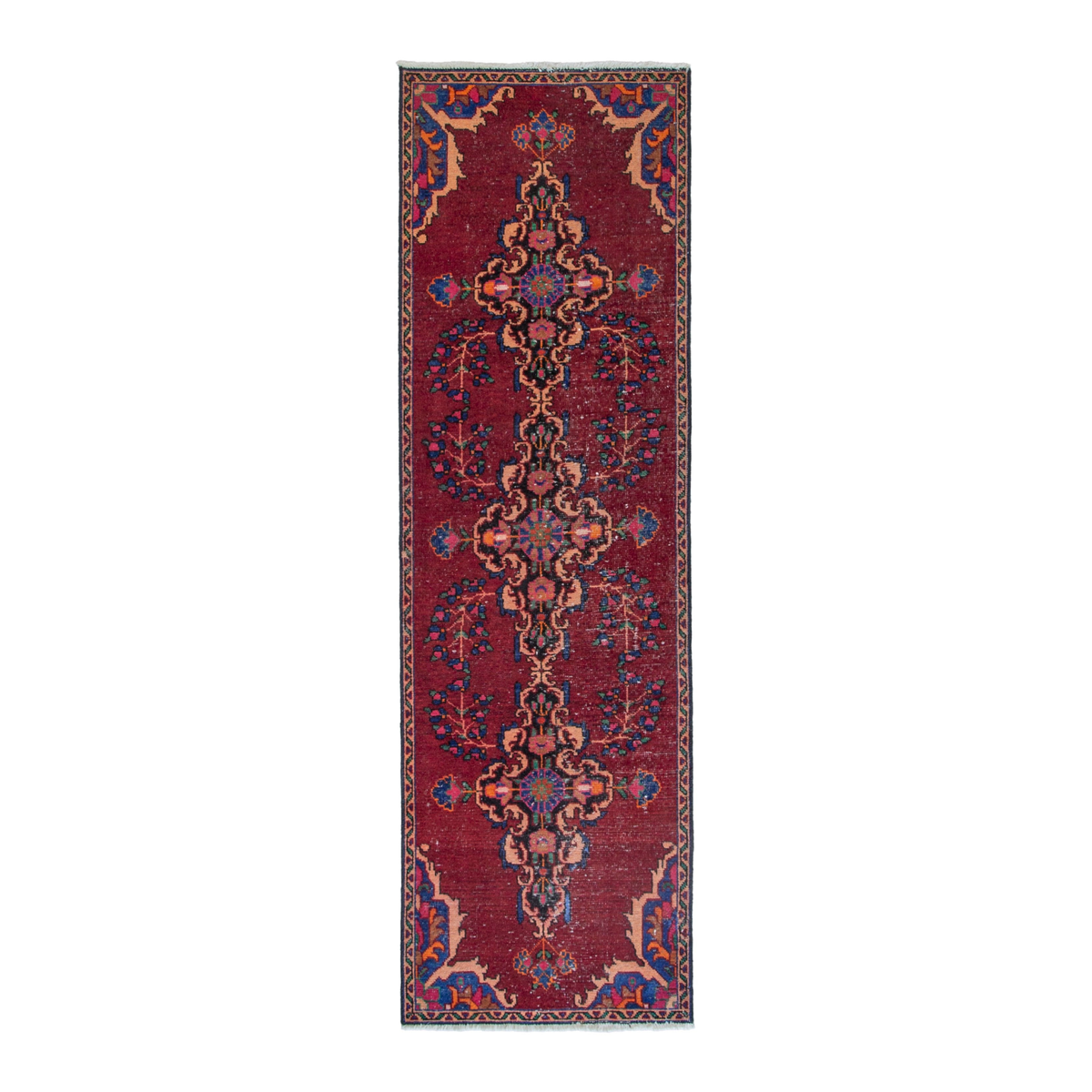 Persian Ferdos runner rug in burgundy and cream, 2'11" x 9'2"