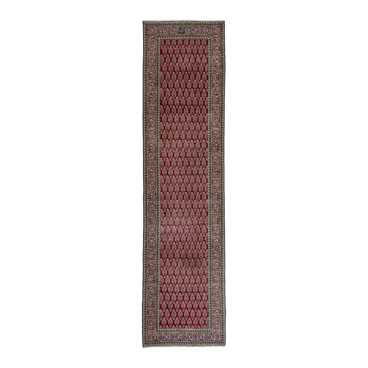 Persian Tabriz runner rug in deep red and tan, 2'7" x 9'5"