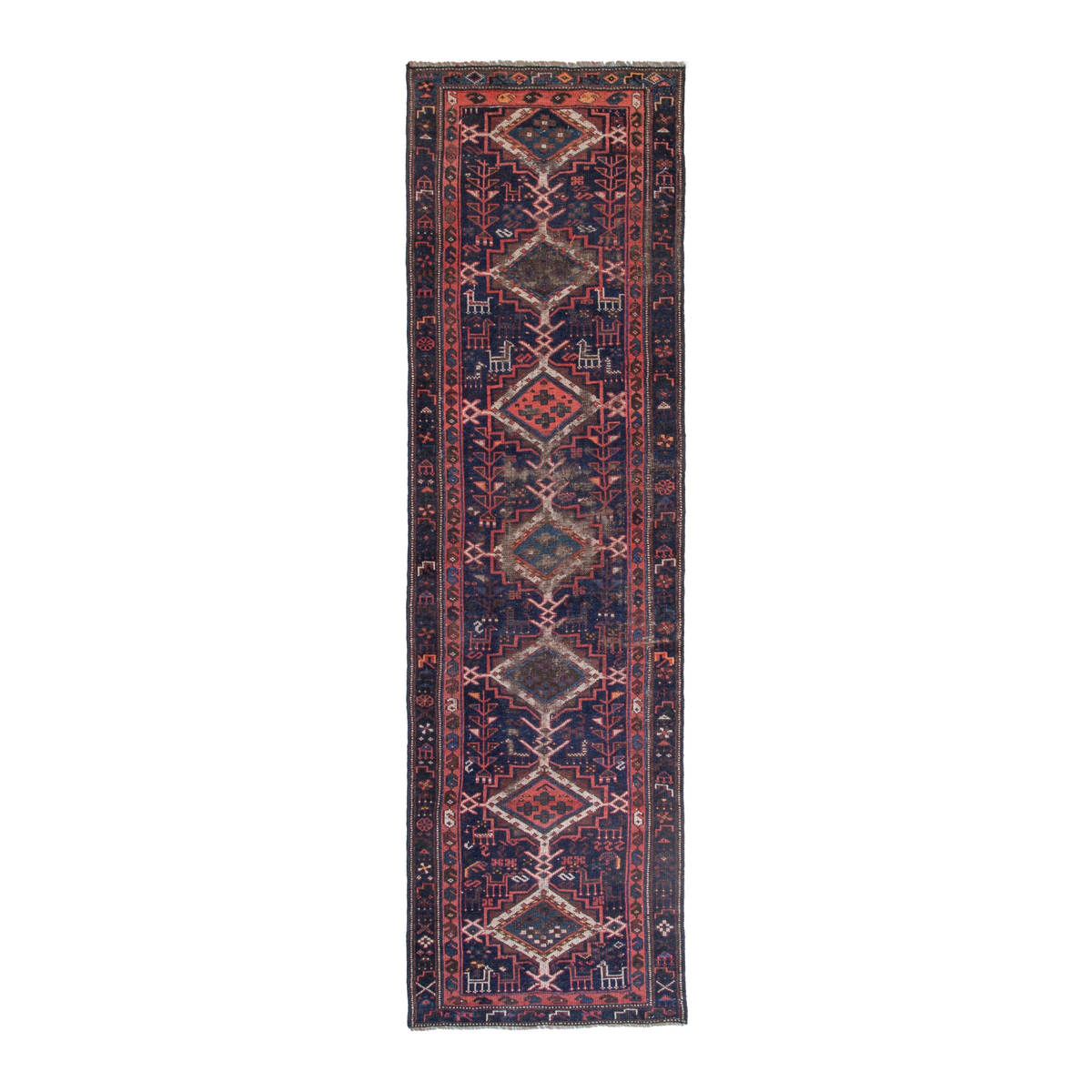 Persian Lori runner rug in navy and burgundy, 2'11" x 10'2"