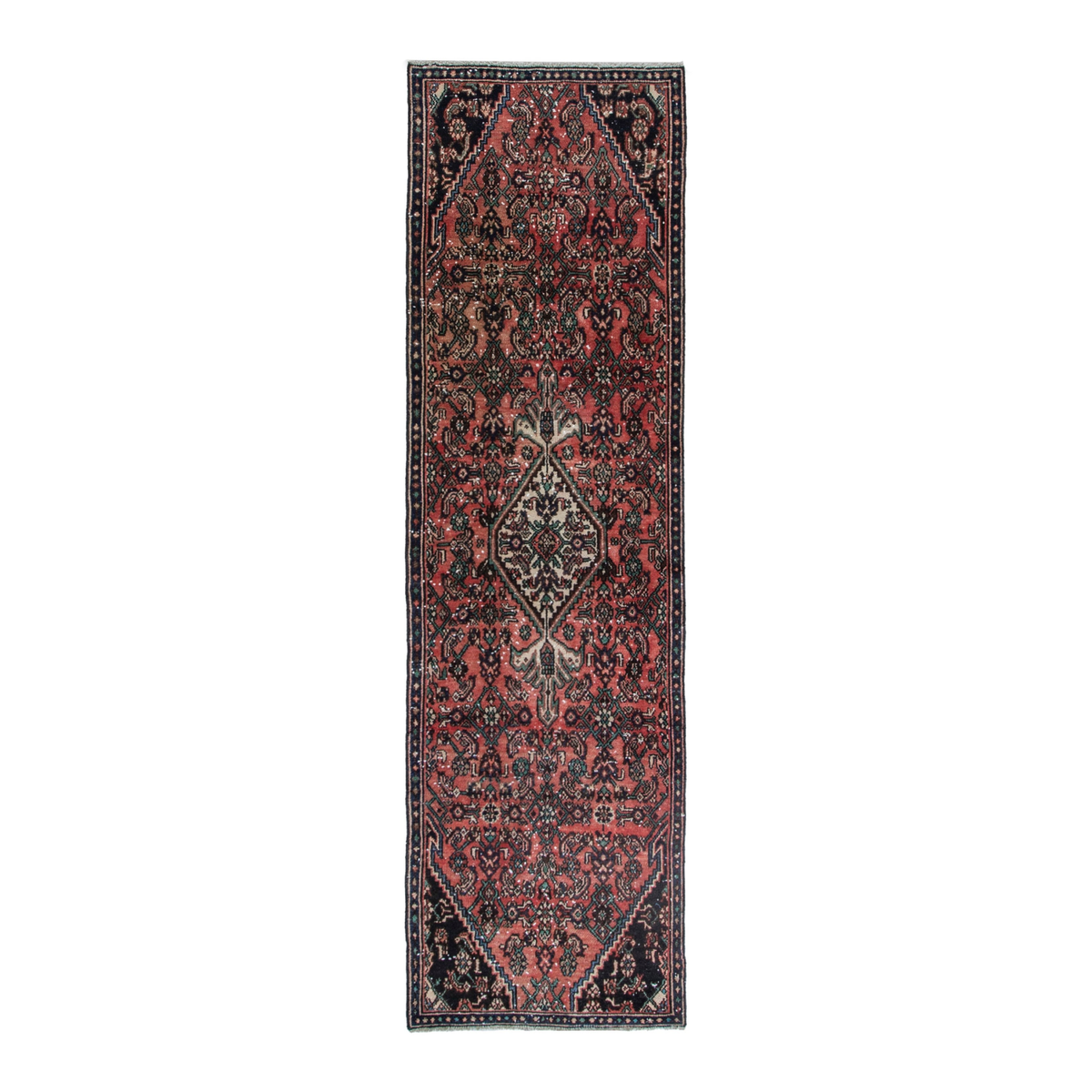 Persian Hamedan runner rug in burgundy and near-black, 2'9" x 9'5"