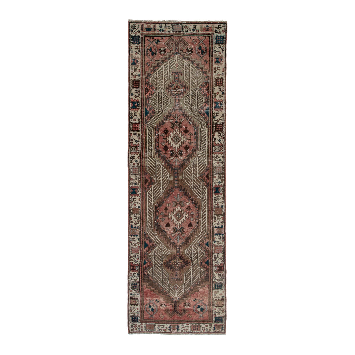 Persian Azerbaijan runner rug in muted pink and cream, 3'1" x 10'