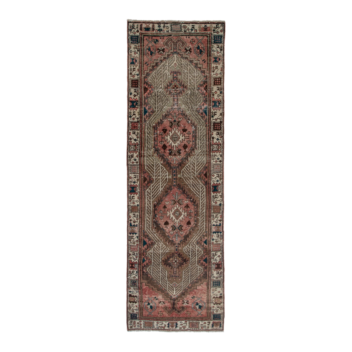 Persian Azerbaijan runner rug in muted pink and cream, 3'1" x 10'