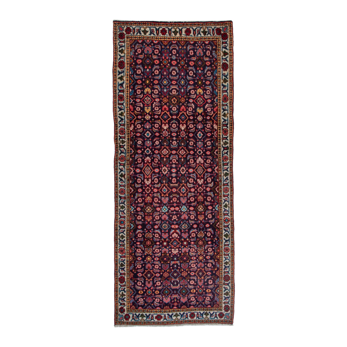 Persian Mahal runner rug in burgundy and off-white, 3'7" x 9'2"