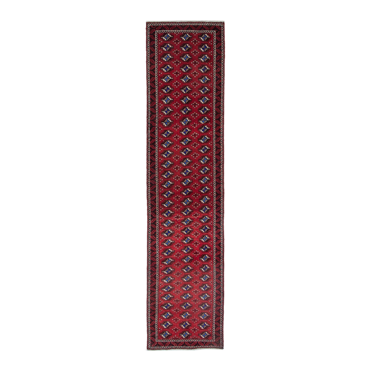 Persian Baluch runner rug in deep red and navy, 2'6" x 9'10"