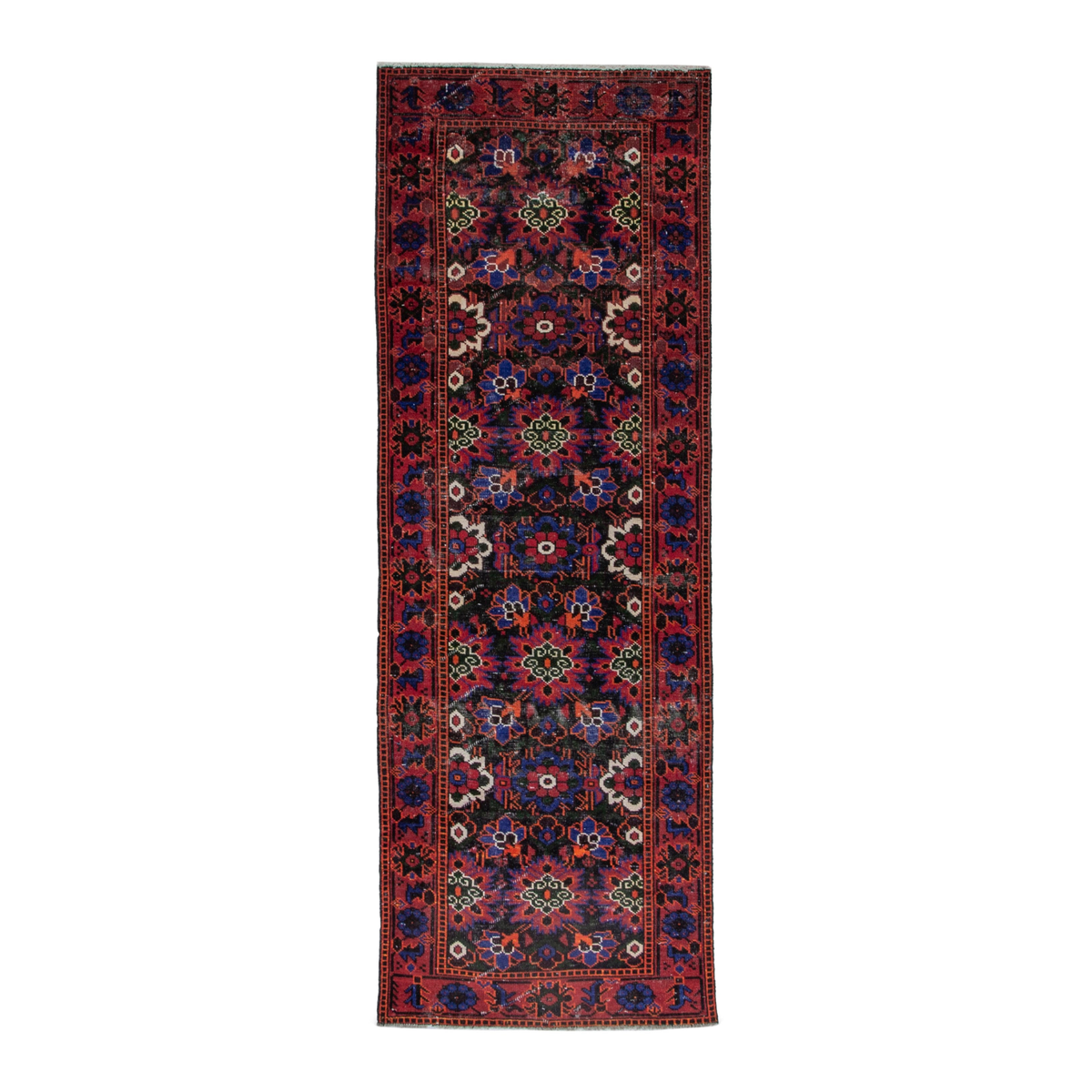 Persian Ferdos runner rug in burgundy and deep red, 3'5" x 9'5"