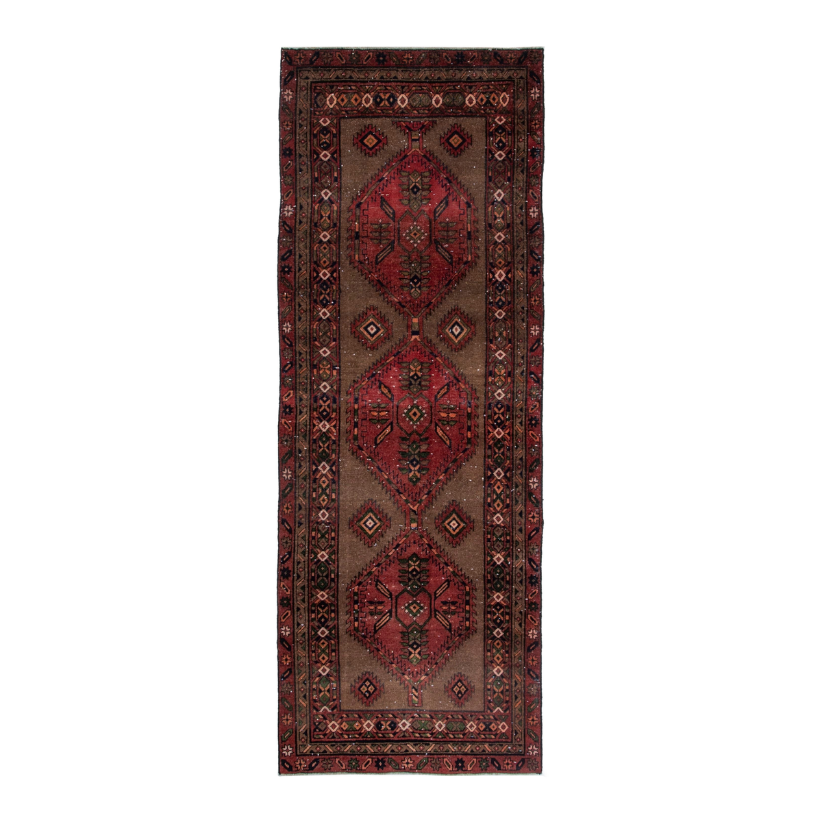 Persian Azerbaijan runner rug in taupe and faded red, 3'7" x 9'7"