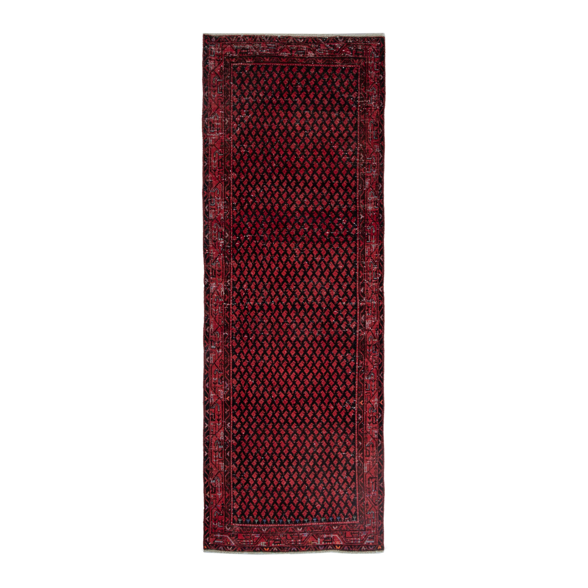 Persian Botteh runner rug in deep red and faded red, 3'7" x 9'11"