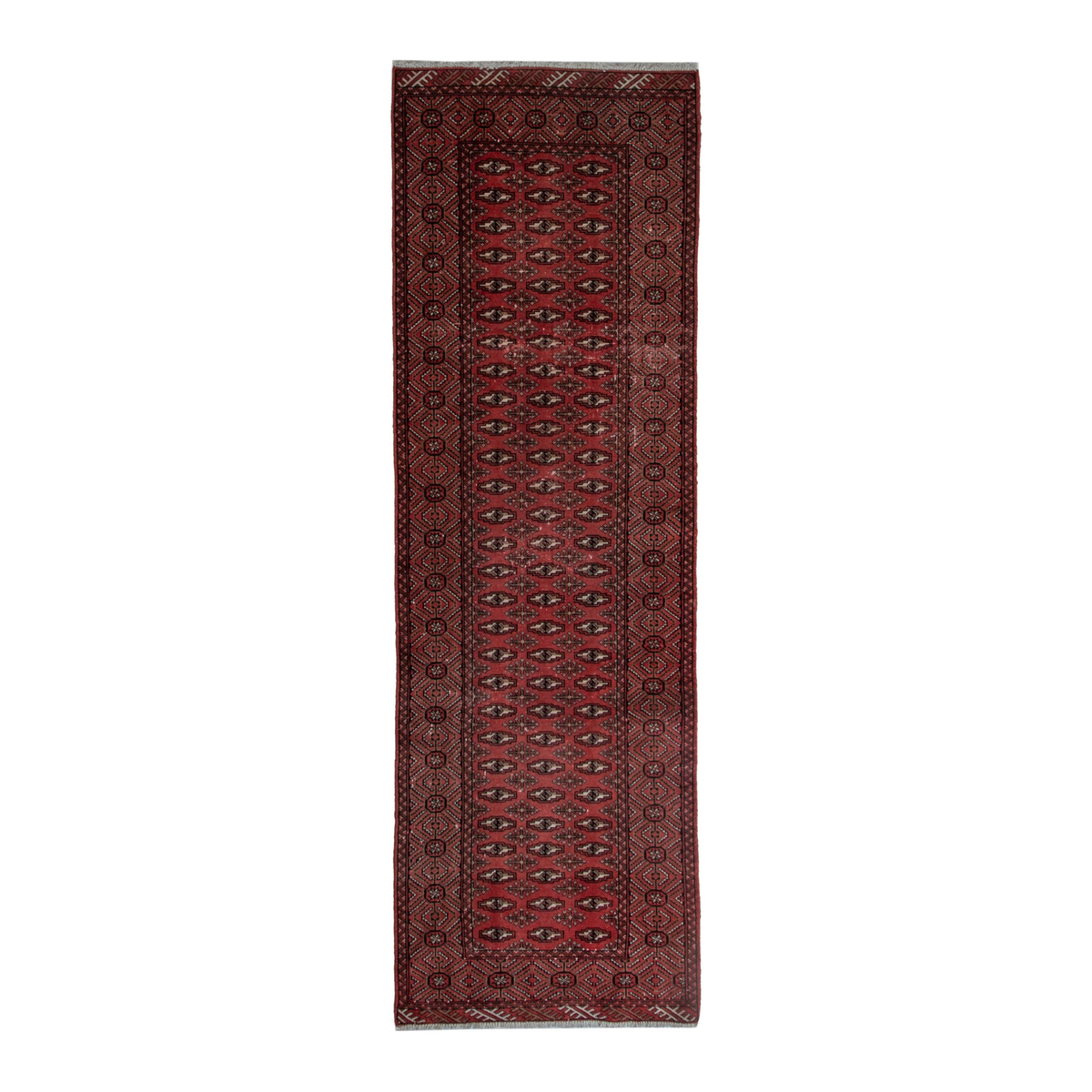 Persian Torkaman runner rug in burgundy and dark brown, 3'1" x 9'4"
