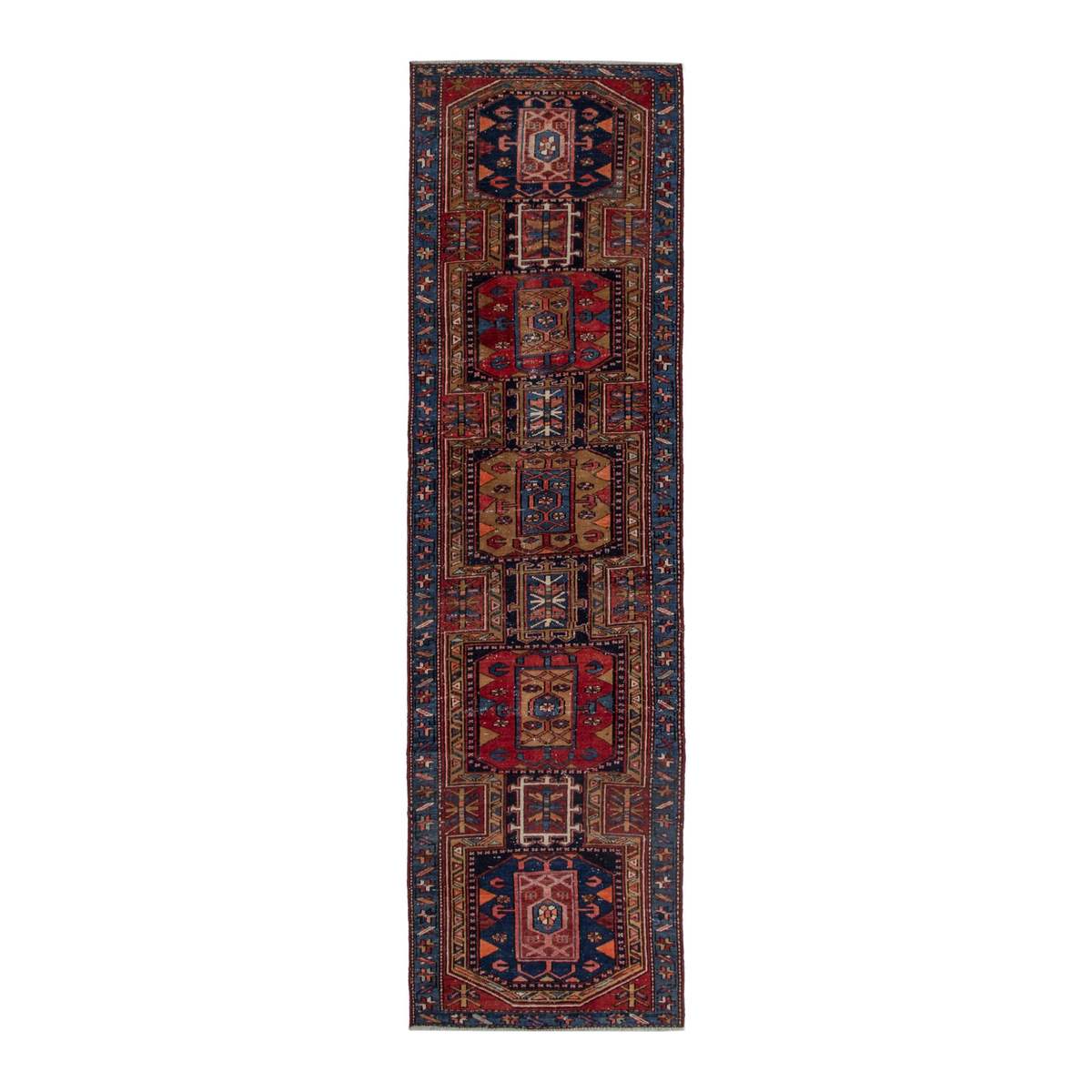Persian Azerbaijan runner rug in deep red and dark blue, 3' x 10'2"