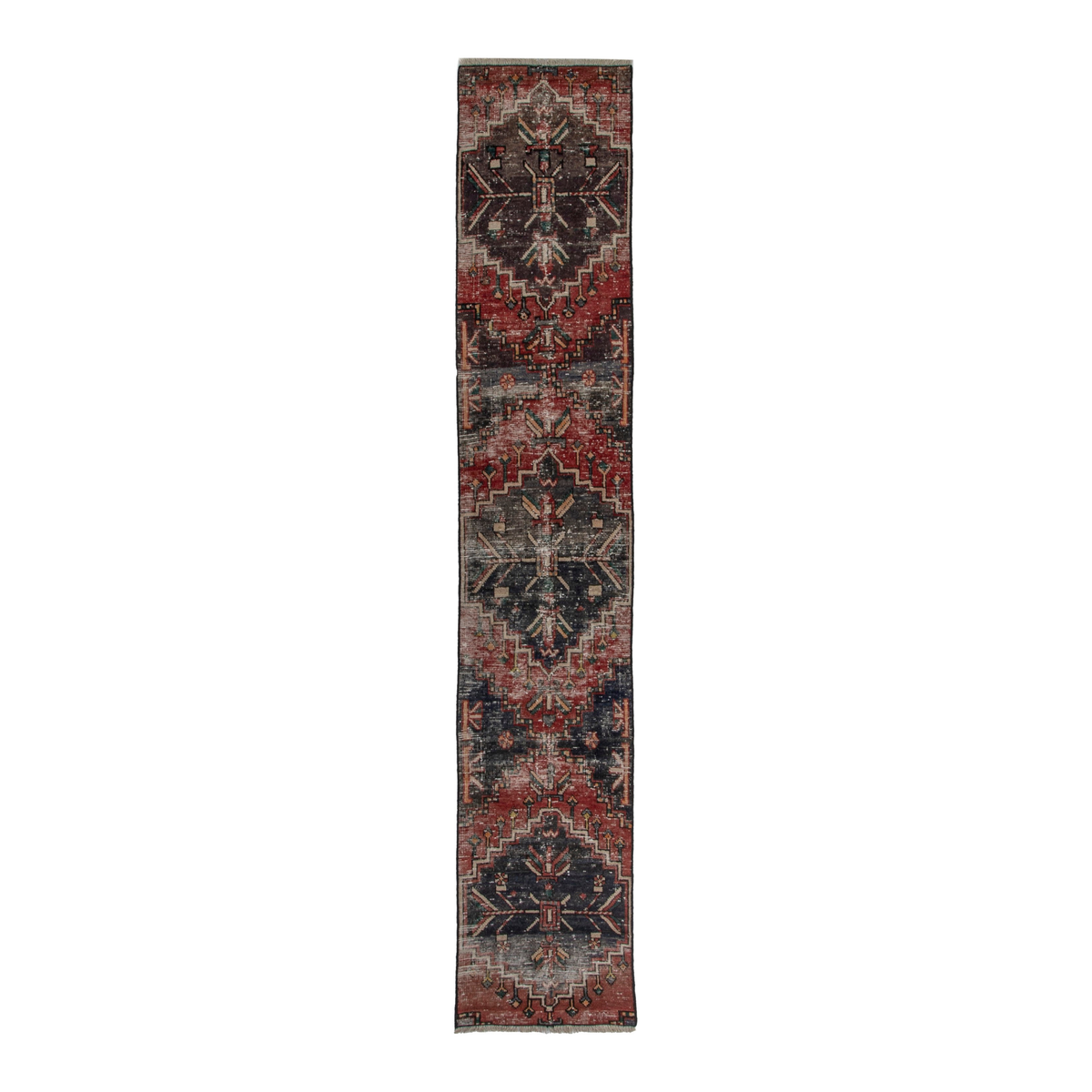 Persian Zanjan runner rug in charcoal and faded red, 2' x 10'2"