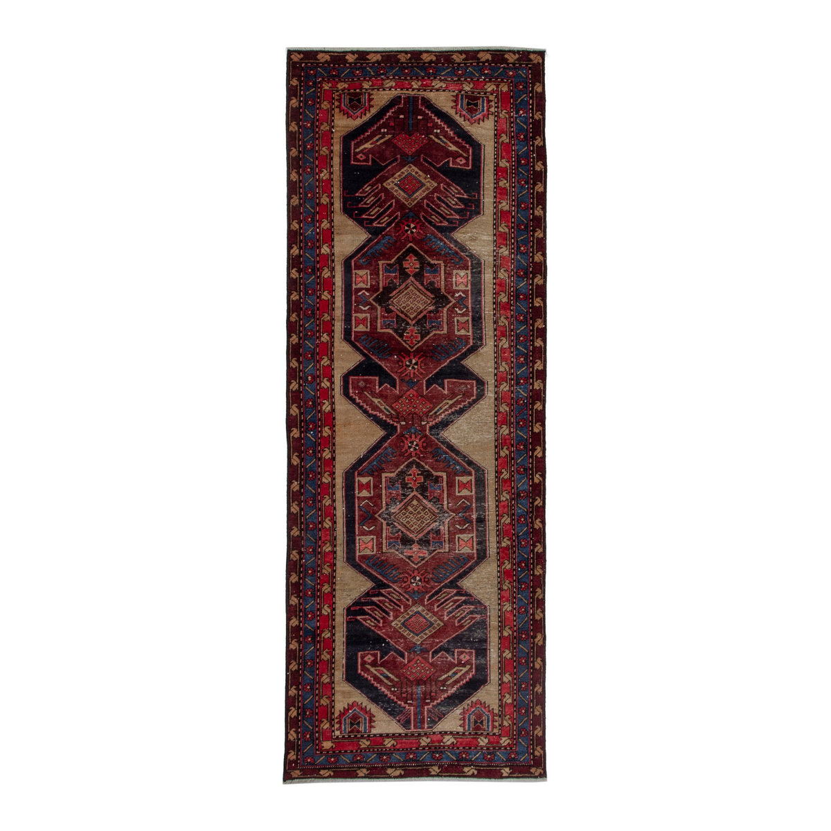 Persian Ardabil runner rug in cream and deep red, 3'9" x 9'11"