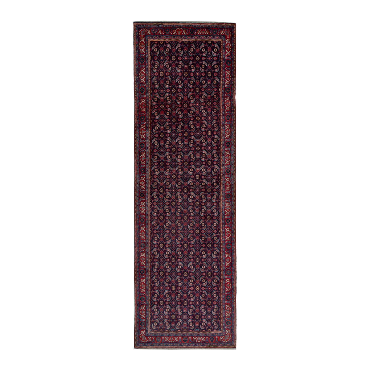 Persian Mahal runner rug in burgundy and brick, 3'5" x 10'6"