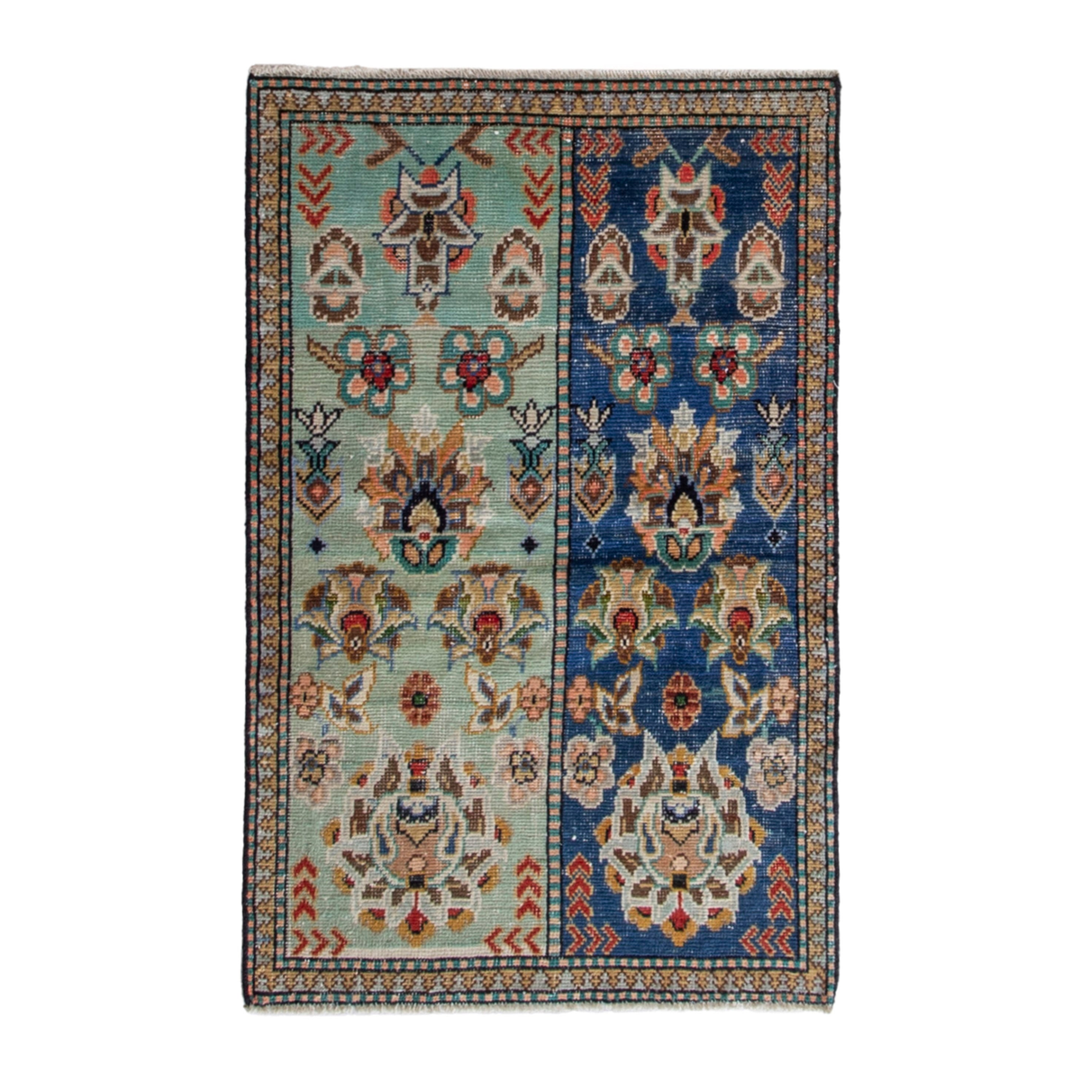 Persian Shiraz accent rug in navy and celadon, 2'11" x 4'5"