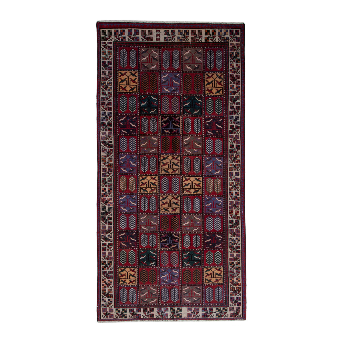Persian Bakhtiari area rug in burgundy and deep red, 5' x 9'7"