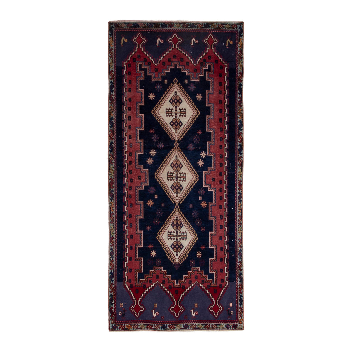 Persian Sirjan runner rug in navy and brick, 3'9" x 8'1"