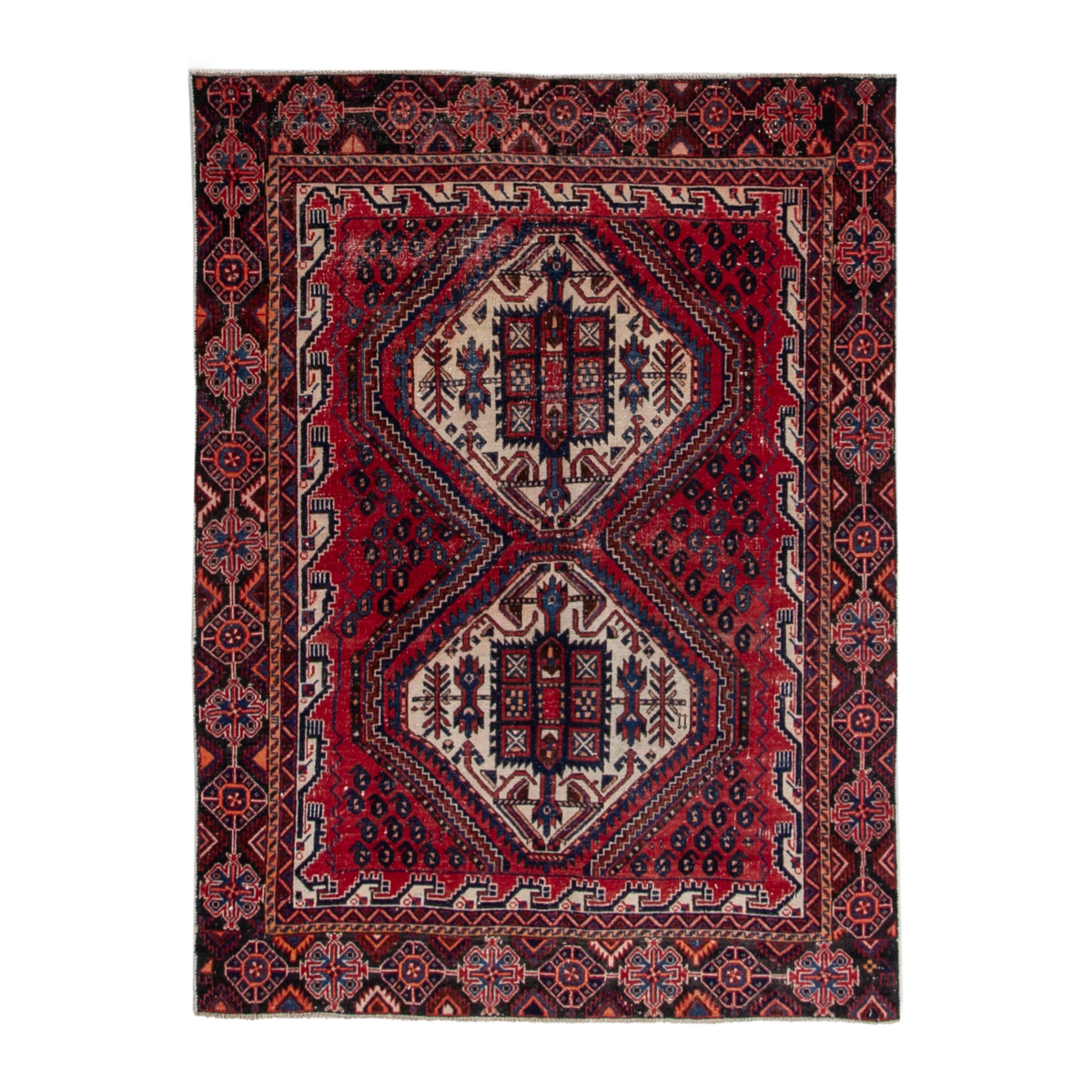 Persian Sirjan accent rug in burgundy and deep red, 4'3" x 5'7"