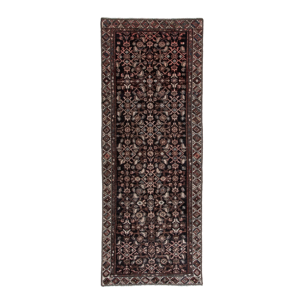 Persian Hamedan runner rug in burgundy and antique gold, 2'11" x 7'7"